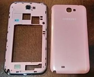 99成新拆機原廠正品 Samsung Galaxy Note2 7100 外殼 中殼 銀框 粉色 電池蓋 總成 鏡面