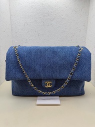 全新 香奈兒 Chanel 26P 丹寧牛仔CF大號38cm 機場包 底長38cm