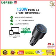 UGREEN 130W Car Charger | 3 Ports PD 100W 30W 22.5W Fast Charge USB-C QC 4.0 | Original UGREEN Malay