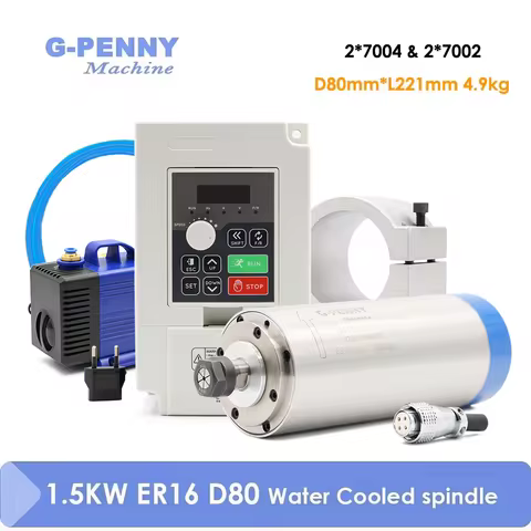 G-Penny 1.5kw ER16 80mm Water Cooled Spindle kit and 1.5kw H100/YL42 inverter and Holder and 75w Pum