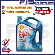 FIS Engine Oil Shell Helix HX7 10W40 4Liter Lubricant API SN Plus Semi Synthetic For Car Proton Wira