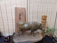 日本昭和早期 坡逸堂鑄臘法細工全厚身青銅大和牛 擺設重6.7磅