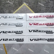 For Mercedes-Benz AMG Fender Side Badge, V12 BITURBO 4MATIC+ Emblem, 4WD Car Sticker Wing Letter Log