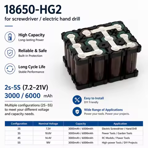 🔋🔋18650 HG2 Li Ion Battery Pack Custom Welded 3000mAh 6000mAh🔋 3.6V 7.4V to 25.2V 2S1P 3S2P 4S1P 4S2