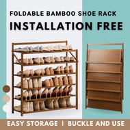 Installation Free Eco-Friendly Foldable Bamboo Rack Shelf Organizer Shoe Cabinet