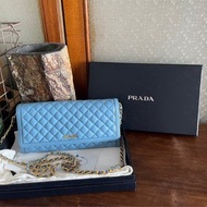 Prada classic vintage baby blue leather shoulder chain crossbody bag WOC經典中古復古絕版藍色真皮手袋手提包斜孭袋#882