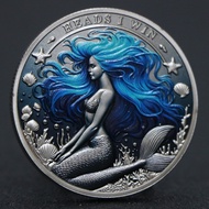 ️ 2024 Lucky Coin Mermaid Colorful Decision Coin Nickel-Plated Commemorative Medal Coin 8.25