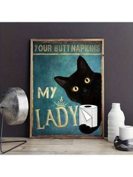 1入組有趣的動物浴室帆布壁畫：您的臀部餐巾紙-黑貓圖片列印廁所裝飾青綠色海報,藝術品浴室裝飾,不含框架