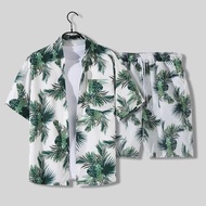 Shopee Popular Men's Loose-fit Hawaiian Vacation Beach Shirt Shorts Set Summer Casual Comfortable Clothing