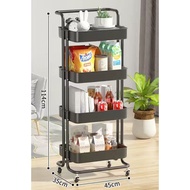 [💯SG STOCK] 3/4 Tier Multifunction Storage Trolley Rack Office Shelves Home Kitchen Rack Push Cart Trolley Movable