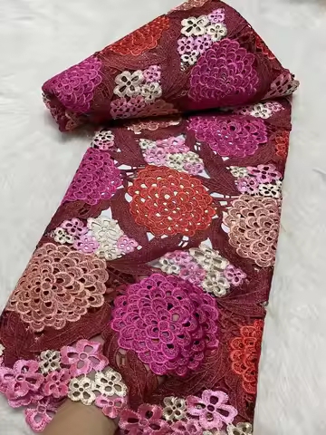 Latest 2025 African Lace Fabric Nigerian Swiss Cord Lace Fabric Milk Silk Net Dubai Lace Fabric for 