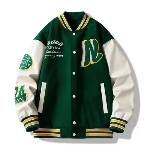 Men's Embroidered Jacket Baseball Jacket American Retro Couple Jacket Brown School Uniform Jacket Au