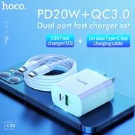 HOCO C80 PD20W Quick Charge 3.0 PD3.0 US USB Fast Charger for iPhone Samsung Xiaomi Huawei With Type-C to Type-C Cable With Type-C to Lightning Cable