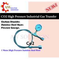 Co2 HIGH PRESSURE INDUSTRIAL GAS TRANSFER STAINLESS STEEL HOSE C/W PRESSURE GAUGE