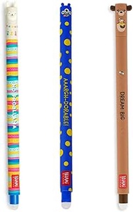 LEGAMI - Set of 3 gel eraser pens, teddy, llama and monster erasable without using leaf, 0.7 mm tip