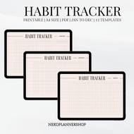 Habit Tracker Printable | 12-Month Digital Planner (A4, PDF) | Monthly Habit Tracker Sheets | Minima