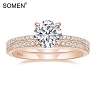 SOMEN 1.25CT 925 Sterling Silver Bridal Ring Rose Gold Sets Round CZ Engagement Rings promise rings 