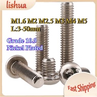 Nickel Plated Grade 10.9 Hex Socket Button Head Screws | M1.6 to M5, Length 3-50mm | Precision Faste
