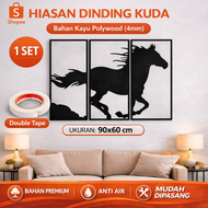 Hiasan Dinding Kuda dari Kayu Polywood 4mm 1 Set 90x60 cm dengan Pita Double