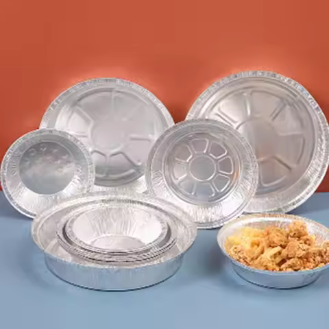 50Pcs Round Foil Trays Foil Flan Dish Silver Foil Food Container Disposable Aluminum Foil Plate Tin 