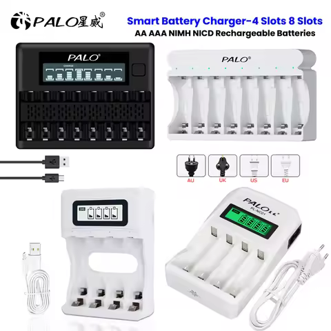 PALO 4/8 Slot 1.2V Smart Battery Charger LCD Display for AA AAA NiCd NiMh Rechargeable Battery LR03 