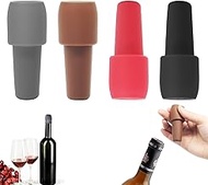 FYeang 4Pcs Reusable Sparkling Wine Bottle Stopper, Double Sealed Wine Sealer Beverage Cover Saver, Silicone Wine Stoppers for Wine Bottles, For Beer Champagne Prosecco Home Use