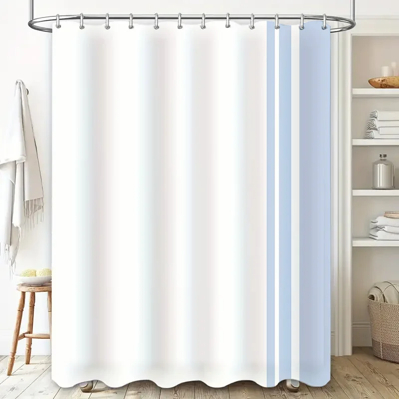 【Exclusive Online Deals】 White Bath Shower Curtain, Modern Stripe Design with Hook Rings Home Decor 