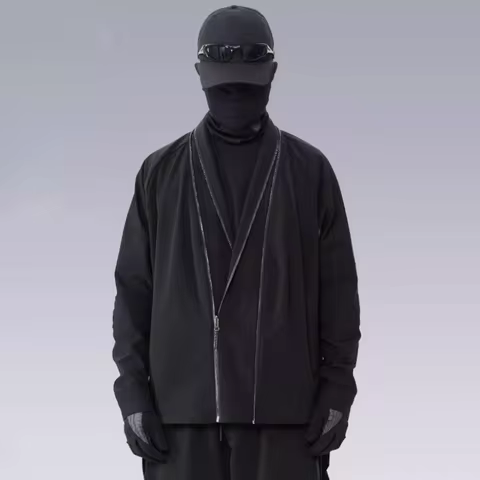Double Zippper Design Tactical Function Cardigan Jackets Y2K Men Clothing High Street Techwear Style