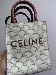 二手 二手 CELINE 白色TRIOMPHE帆布迷你型直式CABAS手袋