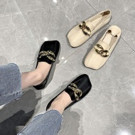 รองเท้าหนังแบนสไตล์อังกฤษแจ๊กเก็ตสตรีใหม่รองเท้านิ้วเท้าสี่เหลี่ยม Loaf Doudou รองเท้าเดี่ยวนักเรียน  British style flat small leather shoes women wear new square head Loafer bean single shoes students Black 37
