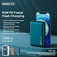 KT 021 REMAX POWER BANK LINZE SERIES PD60W+QC22.5W FAST CAHRGING 15000MAH RPP-215