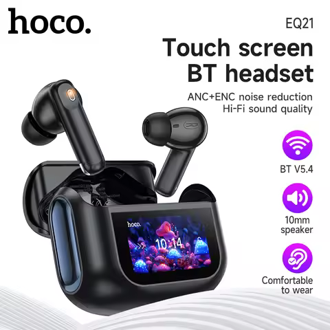 HOCO Wireless ANC+ENC Noise Reduction Earphone Smart Touch Screen Charging Box HiFi Stereo Music EQ