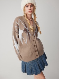 Cider Knit V-neck Argyle Pocket Cardigan