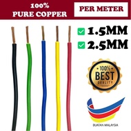 ✨PER METER✨ 1.5MM 2.5MM PVC Insulated Cable Wire Kabel Elektrik [100% Pure Copper &amp; SIRIM Approved]