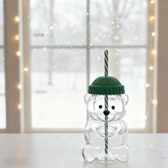 Cute Bobos Glass Cup With Lid Straw Elegant Glass Coffee Iced Cup For Iced Coffee