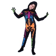 Kids Halloween Colorful Skeleton Costume Glow In Dark Bone Skull Jumpsuit Boys Girls Scary Ghost Par