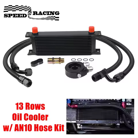 Universal 13 Rows Oil Cooler Kit, 10AN Transmission Engine Cooler w/Oil Filter Sandwich Adapter Nylo