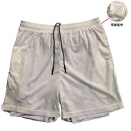 男士健身短褲速乾透氣運動褲跑步訓練假兩件純色慢跑褲- 黑色 S