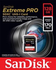 最新 170MB/s SanDisk Extreme Pro SDXC 4K 128G U3 公司貨 記憶卡