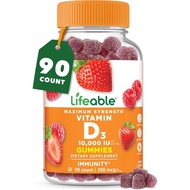 Lifeable Vitamin D3 10000IU | Great Tasting Bone Strength plements | Vitamin D3 Gummies for Bone Hea