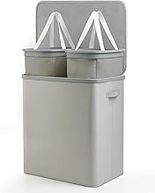 Keplin Collapsible Laundry Basket with Lid – 2 Section Clothes Sorter Hamper 150L – Large Fabric Was