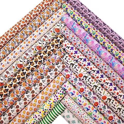 Glitterwishcome 21X29CM A4 Size Faux Leather Fabric Rainbow Glitter Fabric Halloween Chunky Glitter