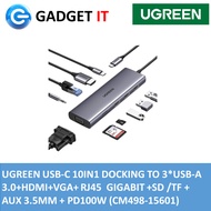 UGREEN USB-C 10IN1 DOCKING TO 3*USB-A 3.0+HDMI+VGA+ RJ45  GIGABIT +SD /TF + AUX 3.5MM + PD100W (CM49