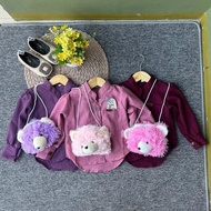 KEMEJA Fue-K5X20 Girls' Blouse Shirt Ages 2-7 Years Balloon Sleeves Baby Crush Fabric and Free Doll 