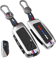 Heavy Zinc Alloy Key Fob Cover for BMW 2023 2024 2025, Full Protection Remote Keychain with Carbon F