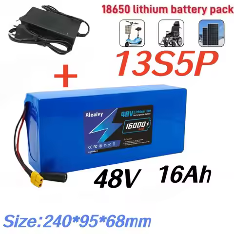 48V 16Ah 13S5P 18650 Lithium Rechargeable Battery Pack Built-in BMS Circuit Protection With 54.6V 2A