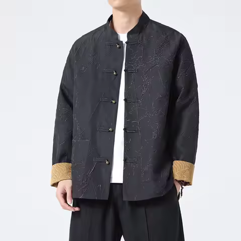 Chinese Style Tang suit Long Sleeve Men Jackets New 2026 Spring Vintage Stand Collar Loose Men's Kun