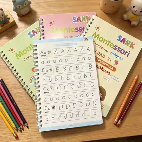 4 Books Spanish Montessori Magic Practice Copybook Set Reusable Handwriting Tracing Workbook Alphabe