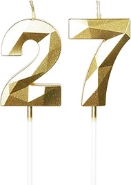 27th Birthday Candles, Number 27 Candle, Gold Candles, Birthday Candle for Cake, Happy Birthday Cand