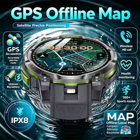 GPS Sports Smartwatch New Outdoor GPS Offline Map Smart Watch Men IPX8 Waterproof 100+ Sports LED Co